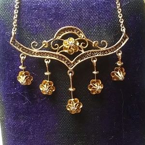 Antique 10k Victorian Diamond Buttercup Necklace